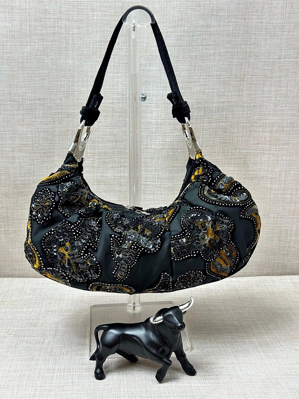 Black & Gold velvet Sequin Hobo Bag